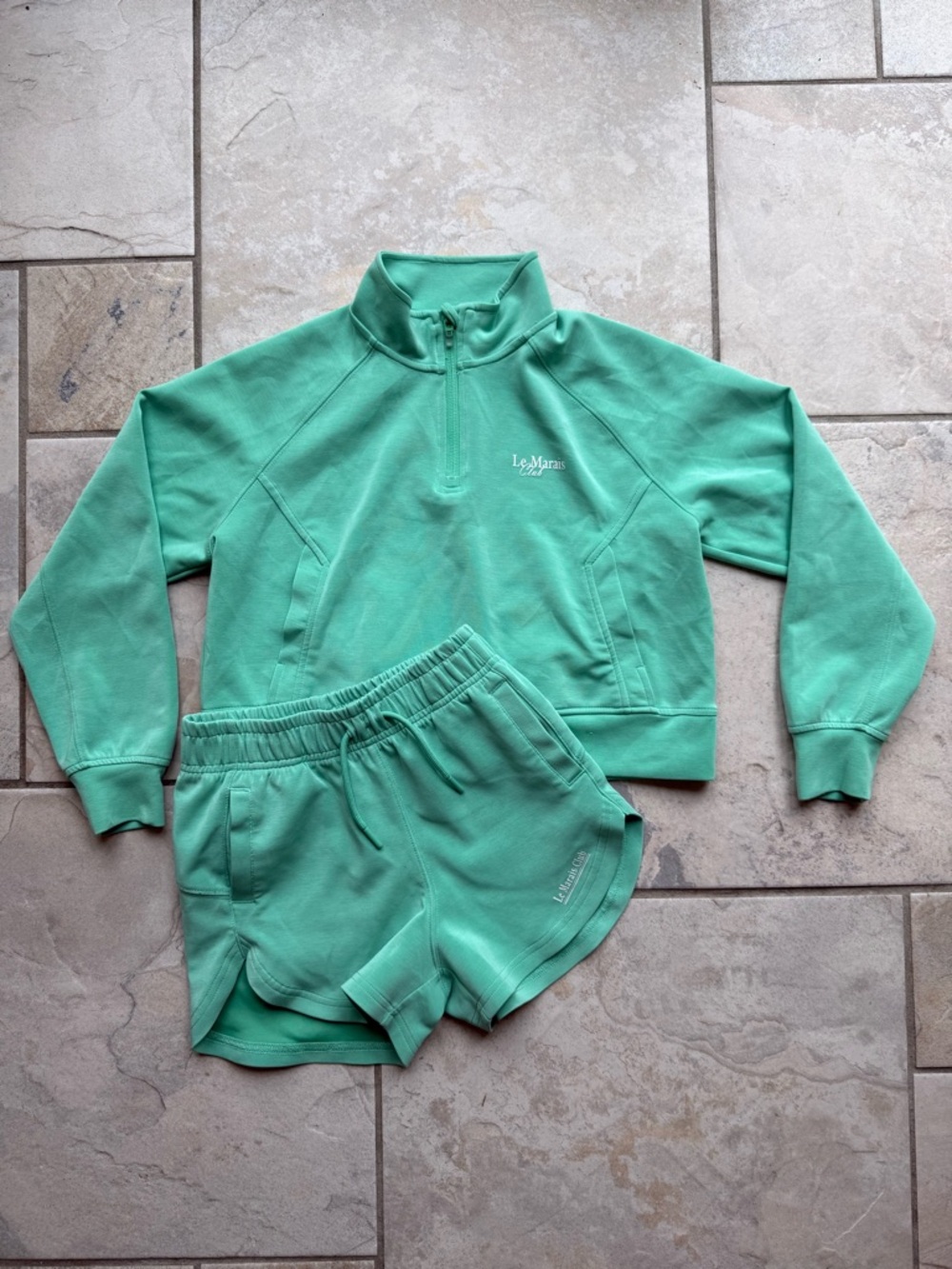 Zara Bright Mint Green Half-Zip Top With Matching Short Size: 9-10